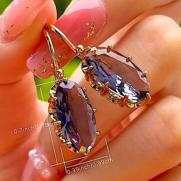 Gold Austrian Crystal Leverback Earrings for Women 18K Gold Plated Dangl… - Picture 1 of 3